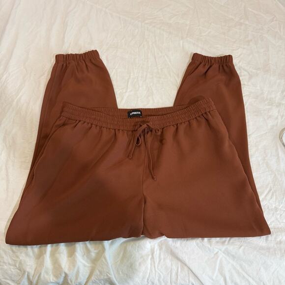 Express Brown Ankle Mid Rise Cropped Jogger Pants sz L - Picture 11 of 12